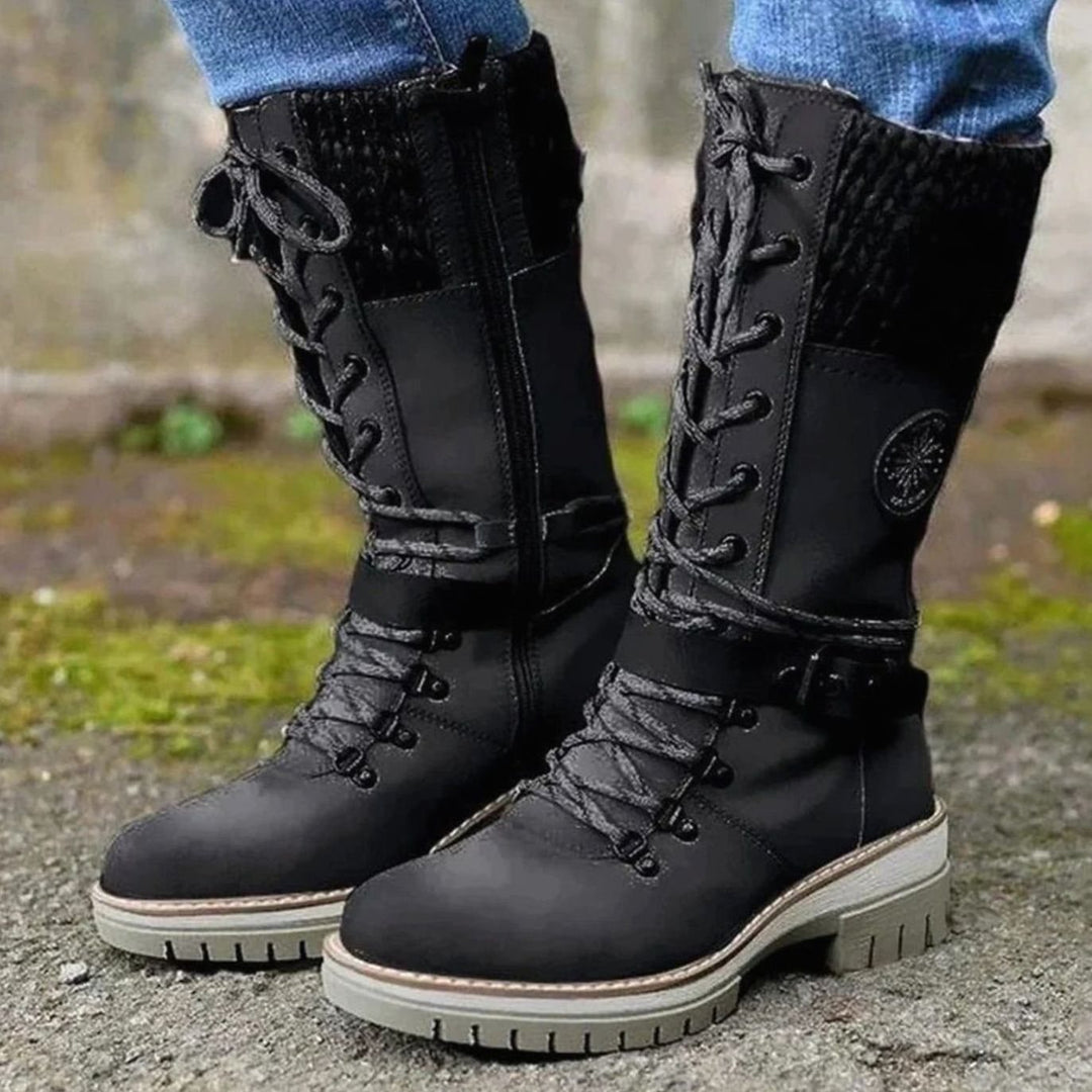 Women's Knit-Cuff Lace-Up Mid-Calf Winter Boots