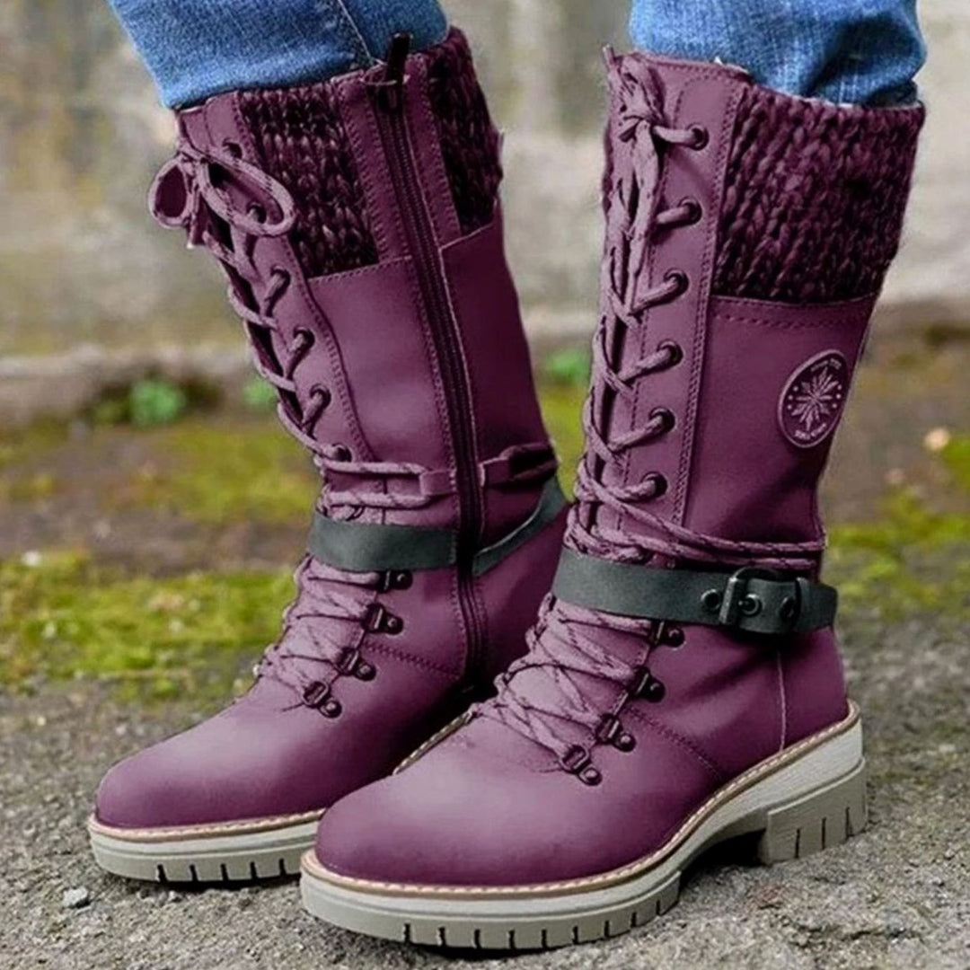 Women's Knit-Cuff Lace-Up Mid-Calf Winter Boots