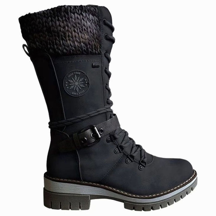 Women's Knit-Cuff Lace-Up Mid-Calf Winter Boots - Black