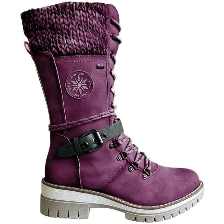 Women's Knit-Cuff Lace-Up Mid-Calf Winter Boots - Purple