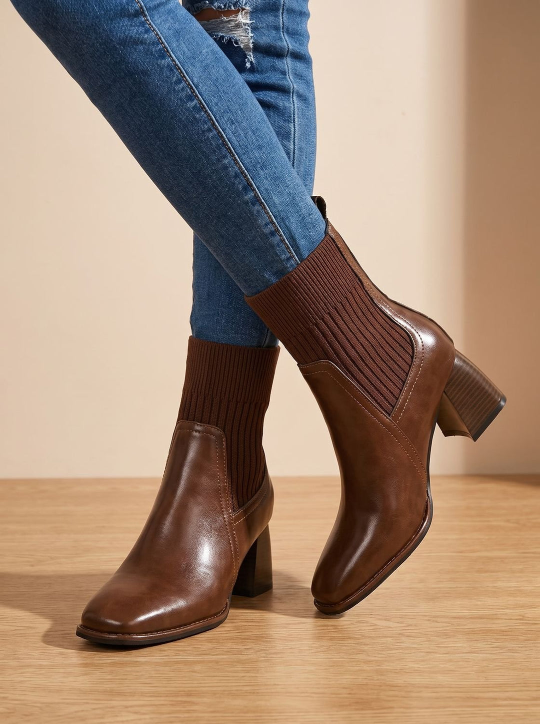 Women's Knit-Shaft Block-Heel Slip-On Ankle Boots