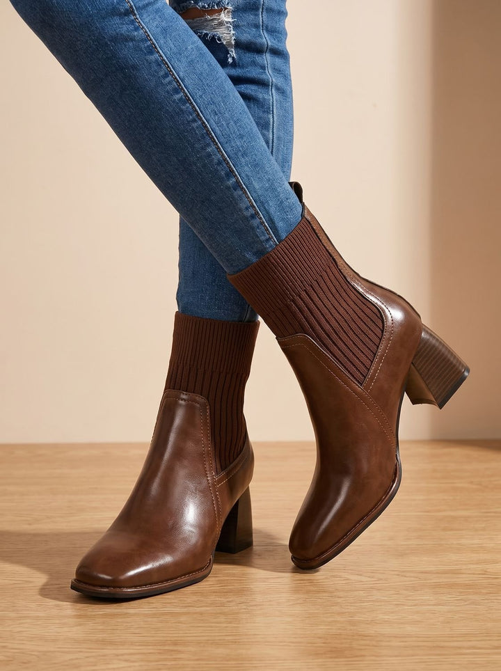 Women's Knit-Shaft Block-Heel Slip-On Ankle Boots
