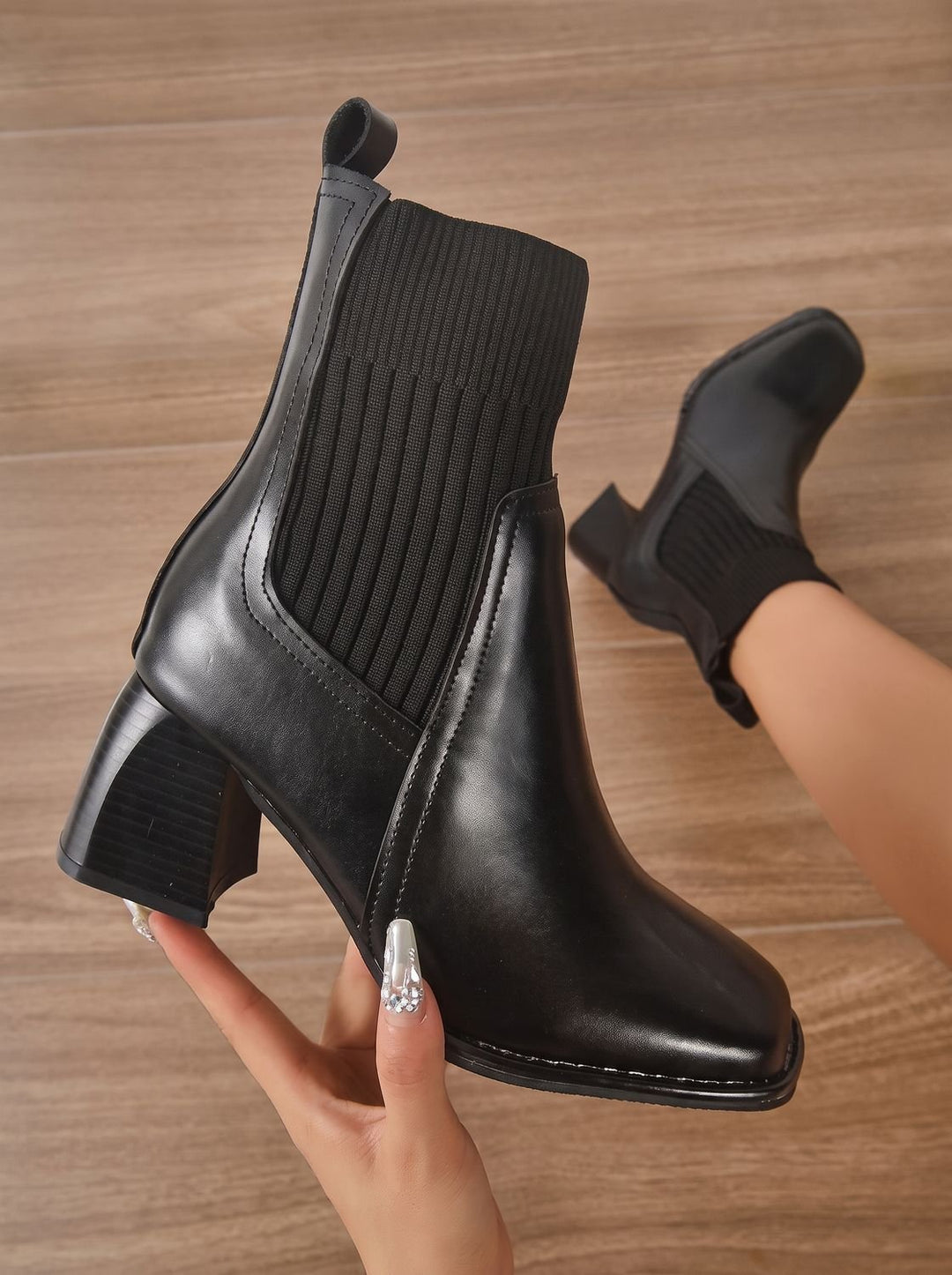 Women's Knit-Shaft Block-Heel Slip-On Ankle Boots