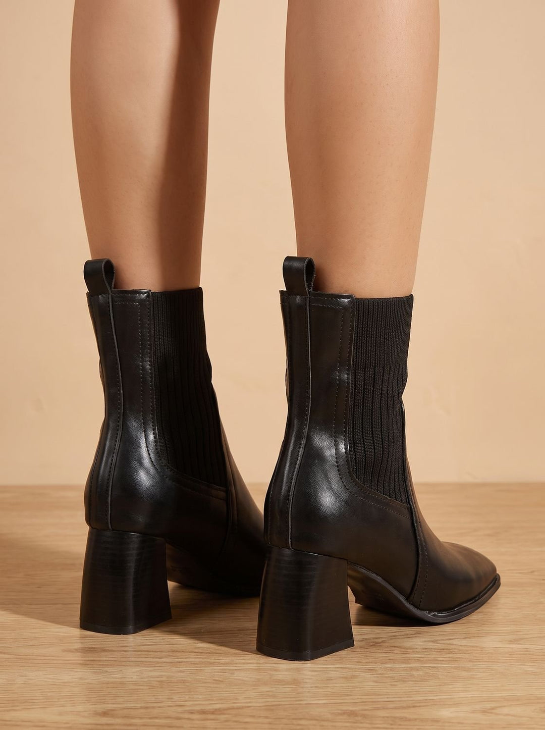 Women's Knit-Shaft Block-Heel Slip-On Ankle Boots