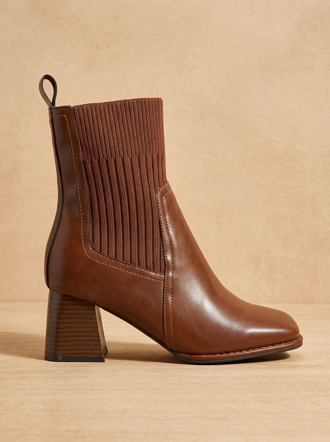 Women's Knit-Shaft Block-Heel Slip-On Ankle Boots