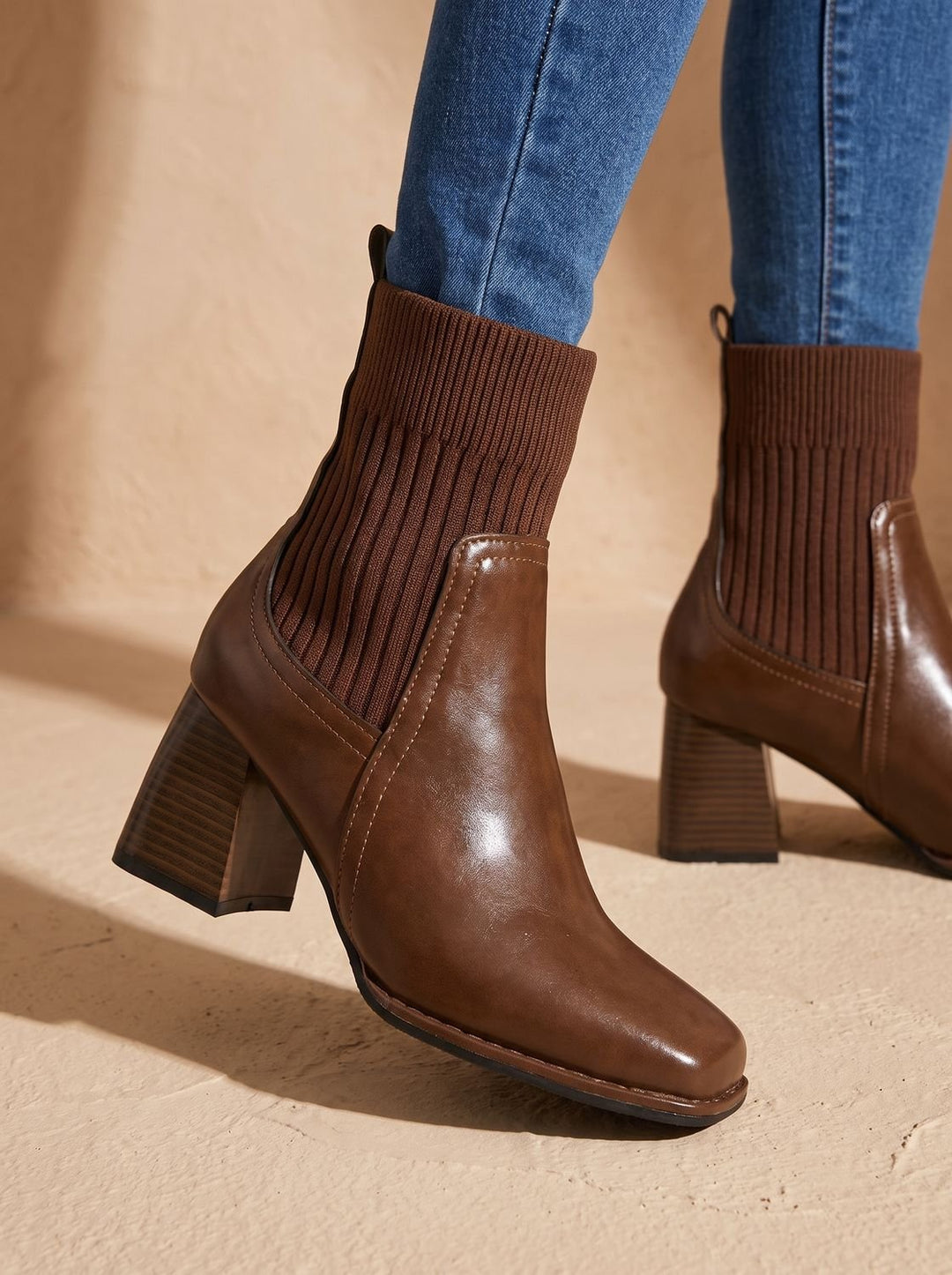 Women's Knit-Shaft Block-Heel Slip-On Ankle Boots