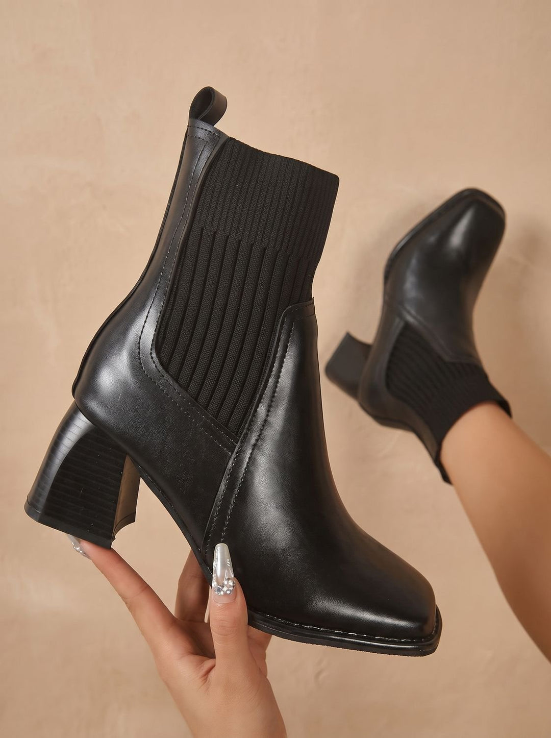 Women's Knit-Shaft Block-Heel Slip-On Ankle Boots