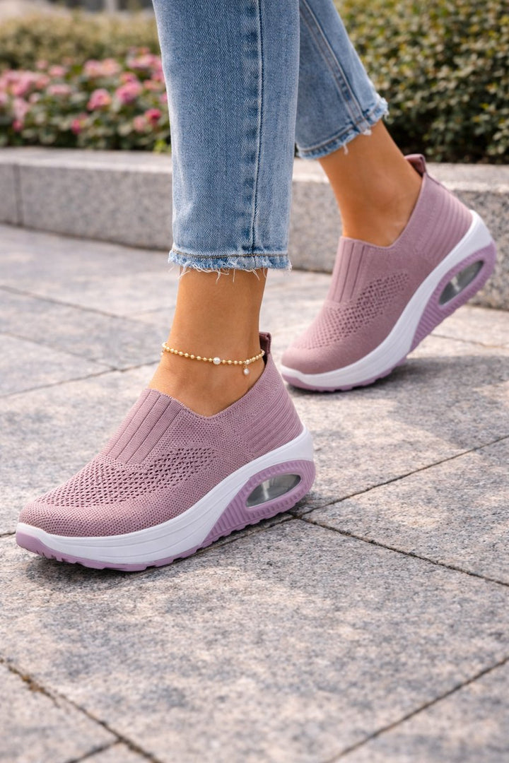 Women's Knit Slip-On Air-Cushion Walking Sneaker Boots - Pink