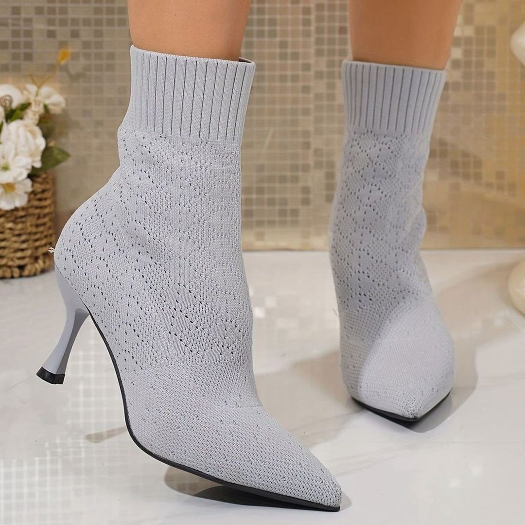 Women's Knit Sock-Style Pointed-Toe Stiletto Ankle Boots