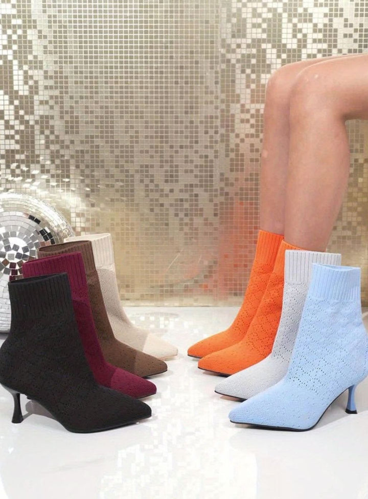 Women's Knit Sock-Style Pointed-Toe Stiletto Ankle Boots