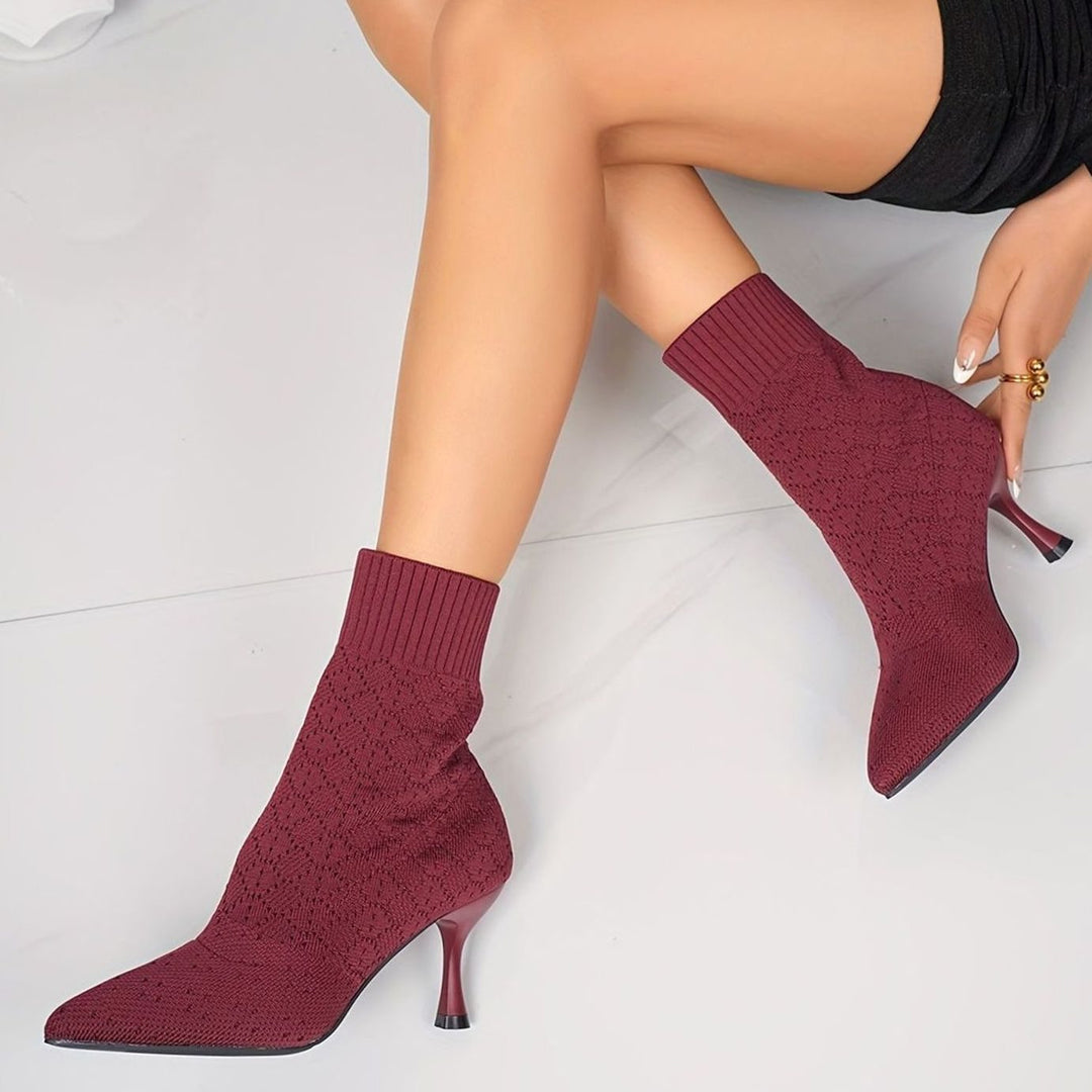 Women's Knit Sock-Style Pointed-Toe Stiletto Ankle Boots