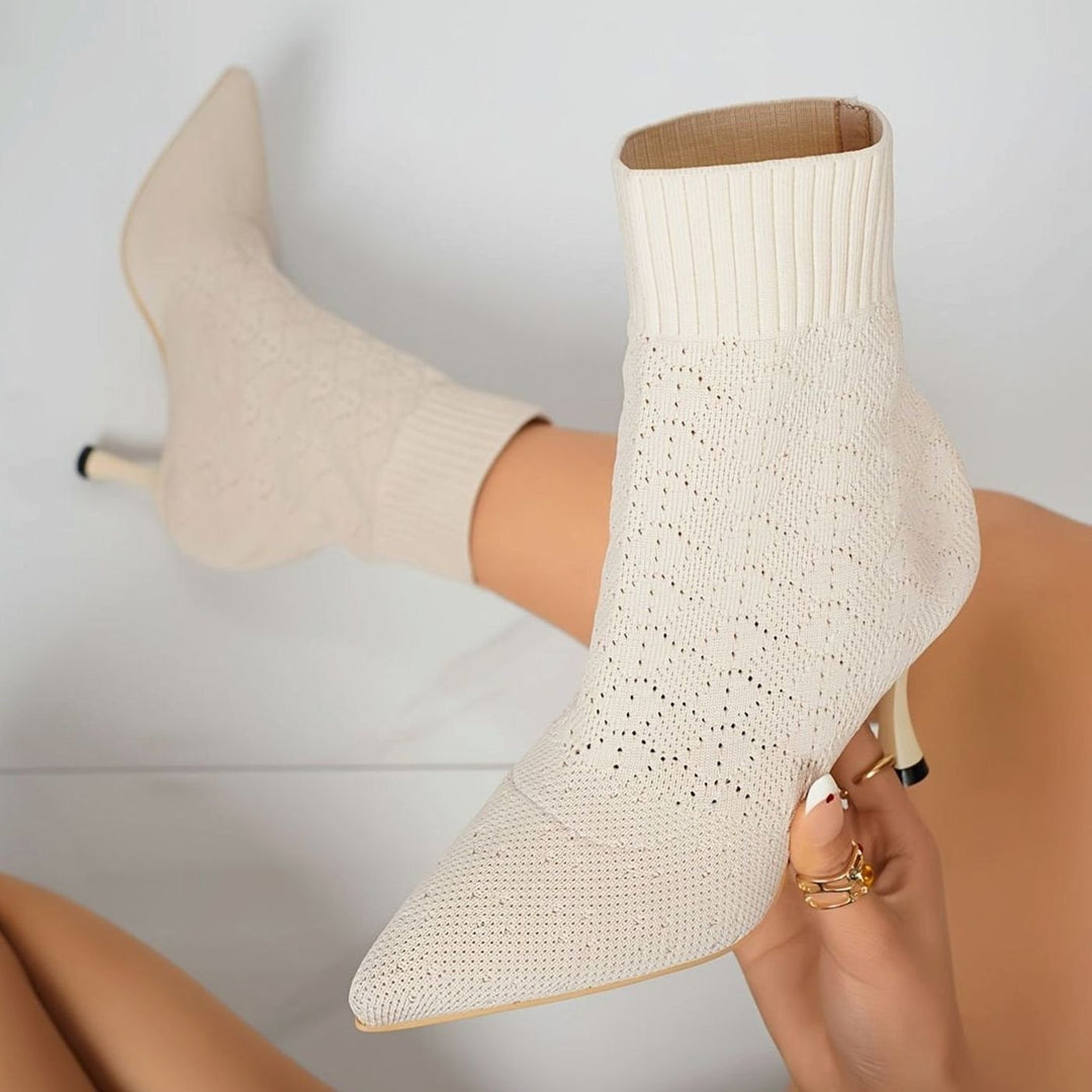 Women's Knit Sock-Style Pointed-Toe Stiletto Ankle Boots