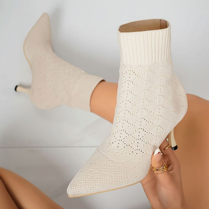 Women's Knit Sock-Style Pointed-Toe Stiletto Ankle Boots