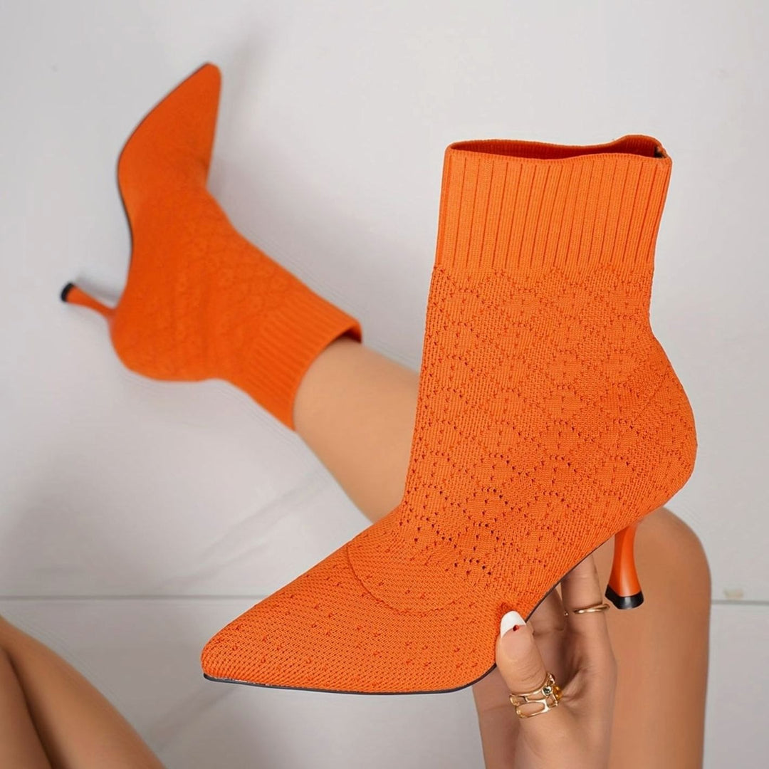 Women's Knit Sock-Style Pointed-Toe Stiletto Ankle Boots