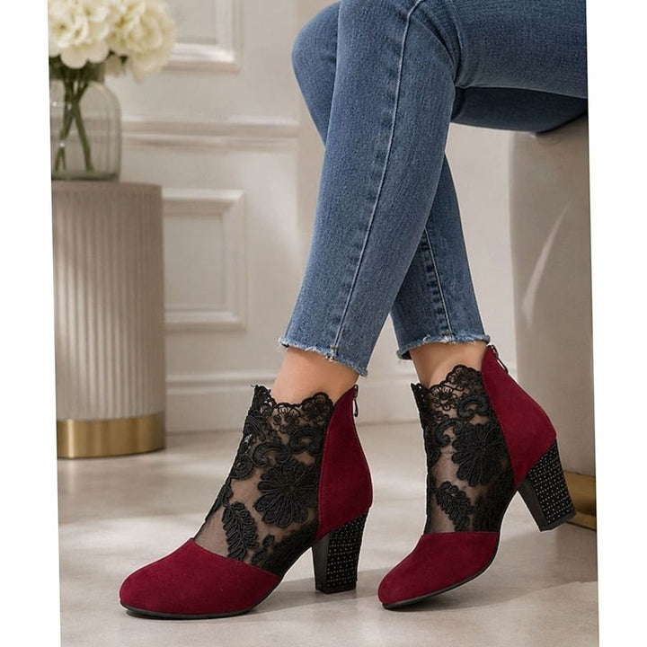 Women's Lace-Accent Block Heel Ankle Booties