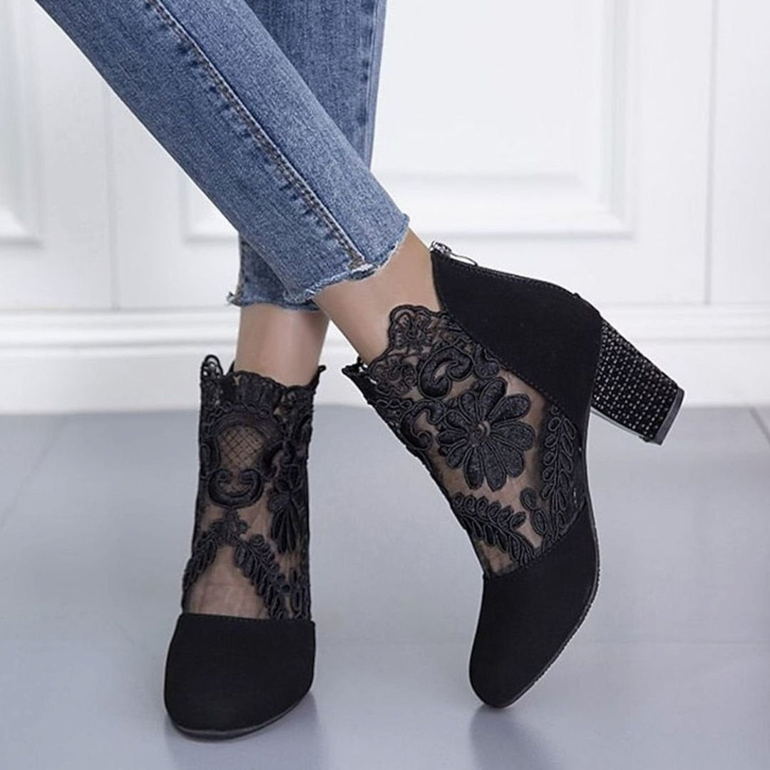 Women's Lace-Accent Block Heel Ankle Booties