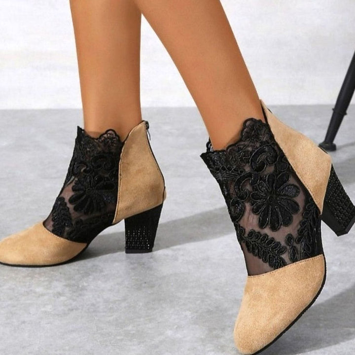 Women's Lace-Accent Block Heel Ankle Booties - Yellow