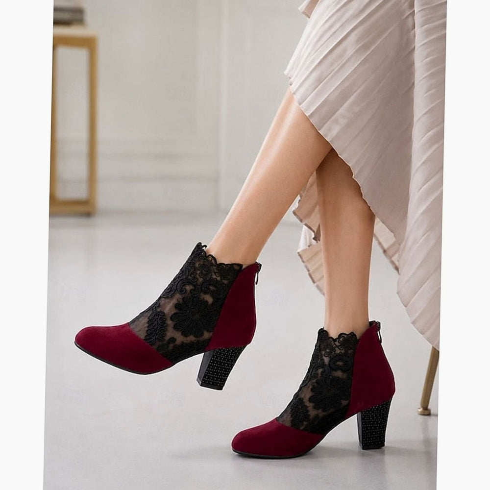 Women's Lace-Accent Block Heel Ankle Booties
