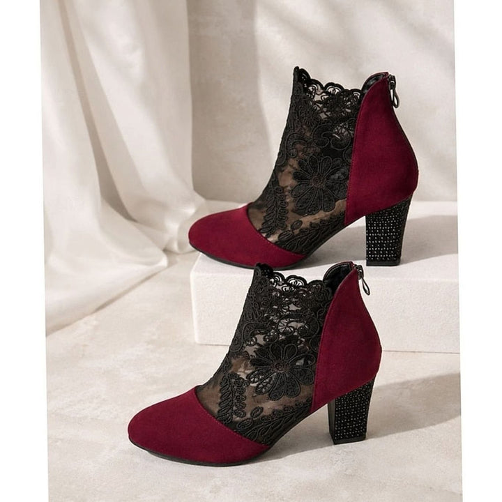 Women's Lace-Accent Block Heel Ankle Booties