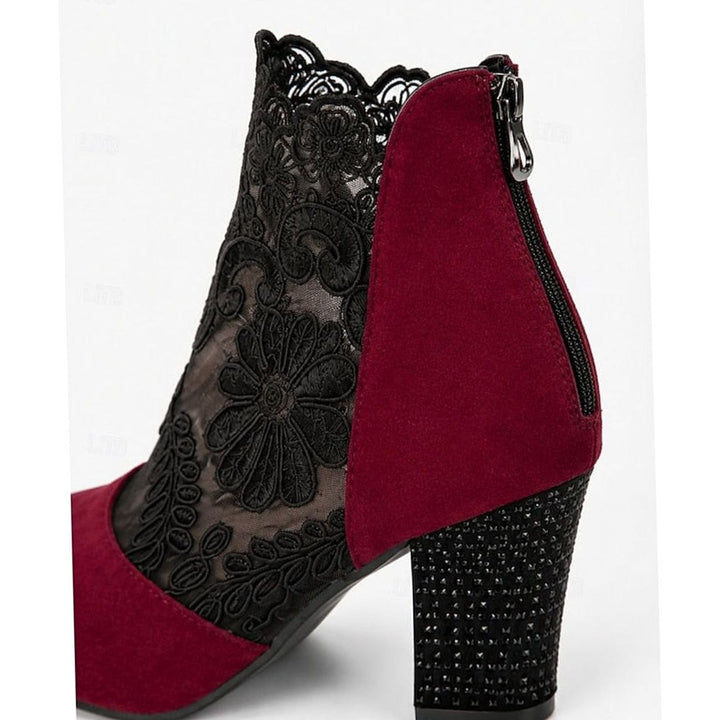 Women's Lace-Accent Block Heel Ankle Booties