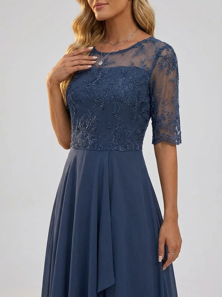 Women's Lace Bodice Chiffon Midi Cocktail Party Dress