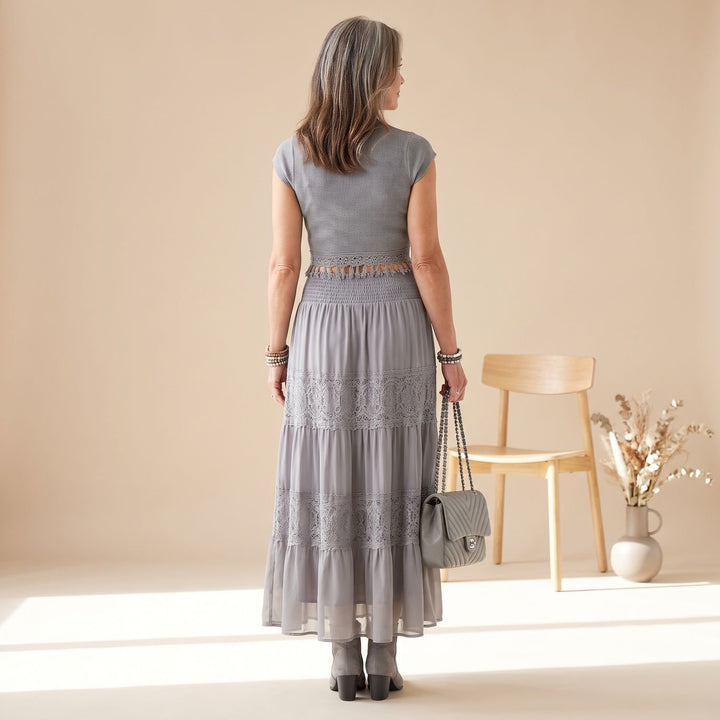 Women's Lace-Panel Chiffon Maxi Skirt Two Piece Set