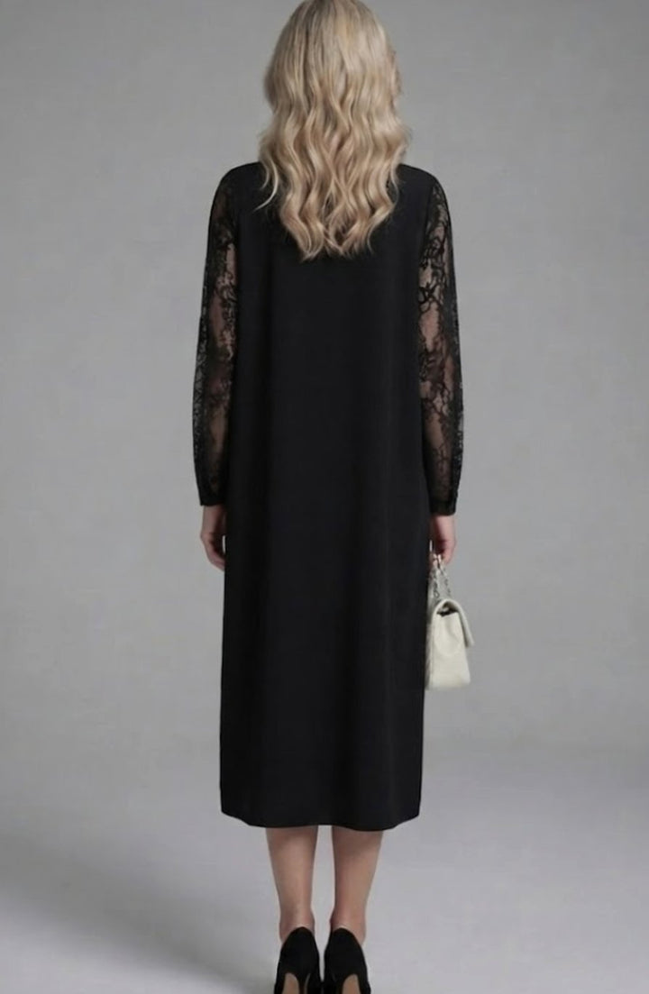 Women's Lace-Sleeve Peplum Fitted Midi Cocktail Dress