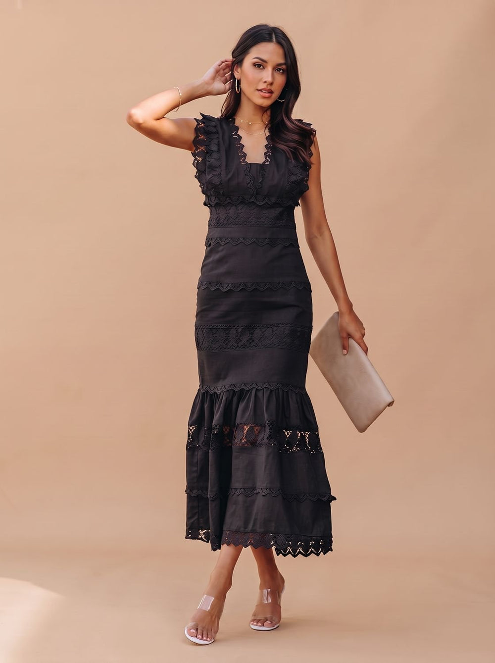 Women's Lace-Trim Sleeveless Cotton Maxi Dress