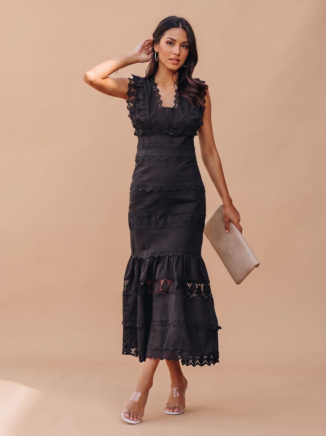 Women's Lace-Trim Sleeveless Cotton Maxi Dress