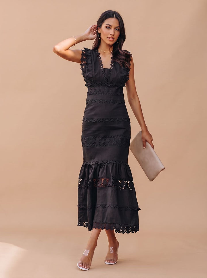 Women's Lace-Trim Sleeveless Cotton Maxi Dress