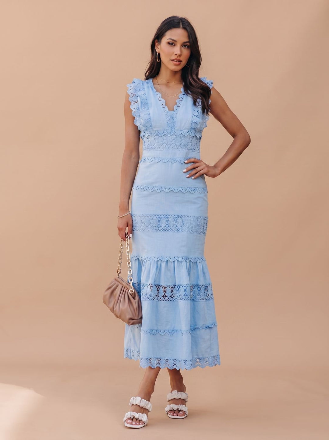 Women's Lace-Trim Sleeveless Cotton Maxi Dress