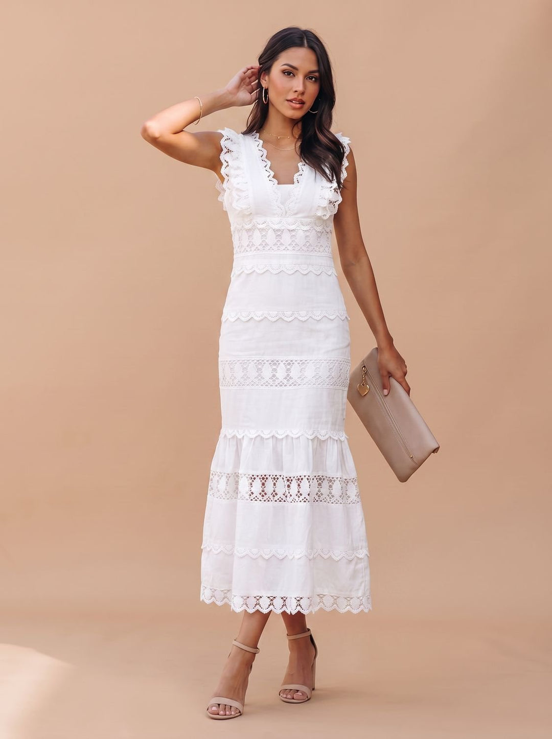 Women's Lace-Trim Sleeveless Cotton Maxi Dress