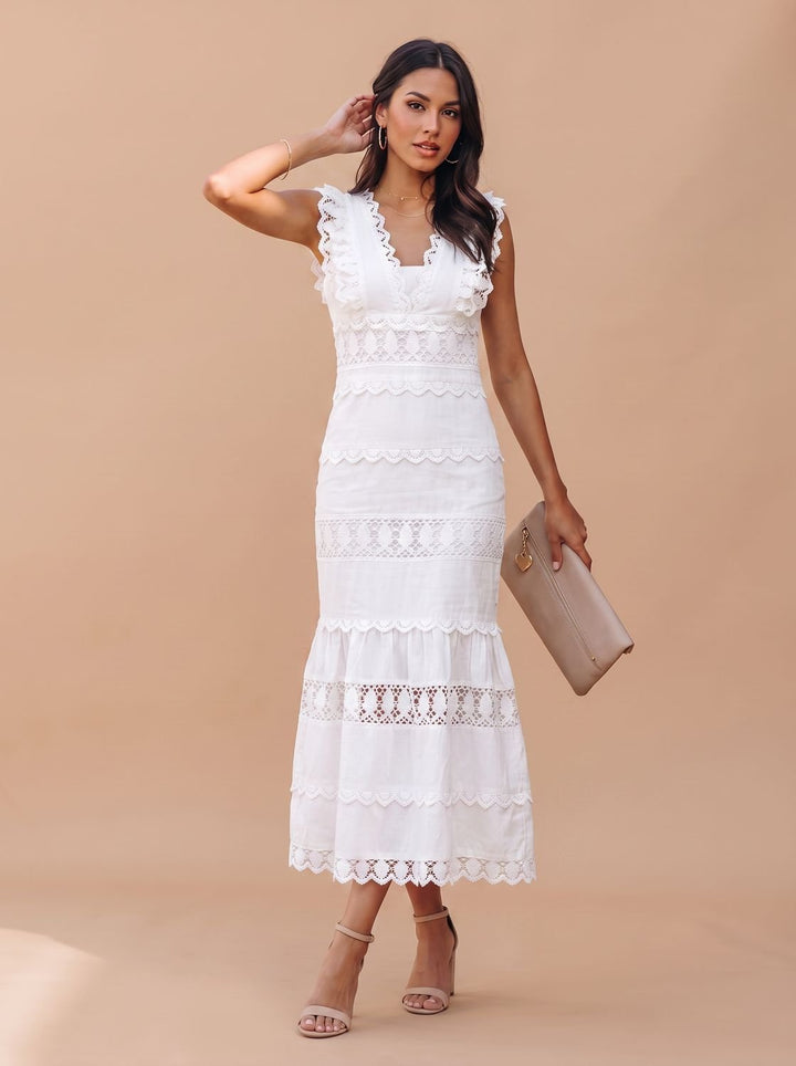 Women's Lace-Trim Sleeveless Cotton Maxi Dress