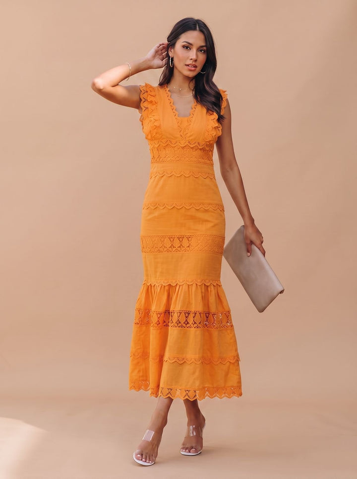 Women's Lace-Trim Sleeveless Cotton Maxi Dress