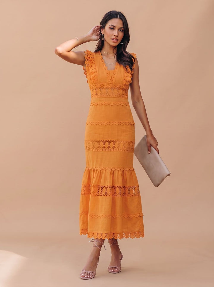 Women's Lace-Trim Sleeveless Cotton Maxi Dress