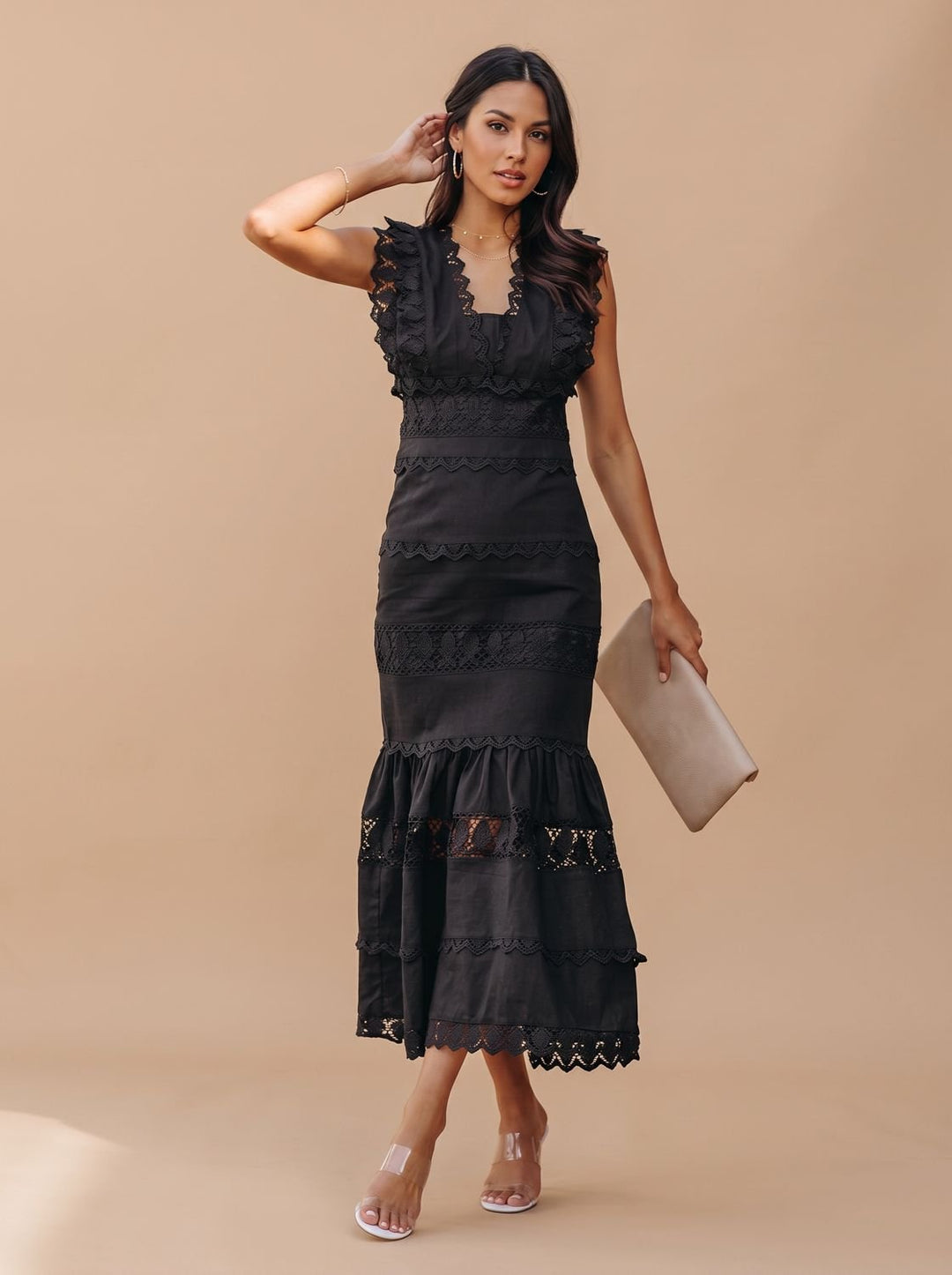 Women's Lace-Trim Sleeveless Cotton Maxi Dress