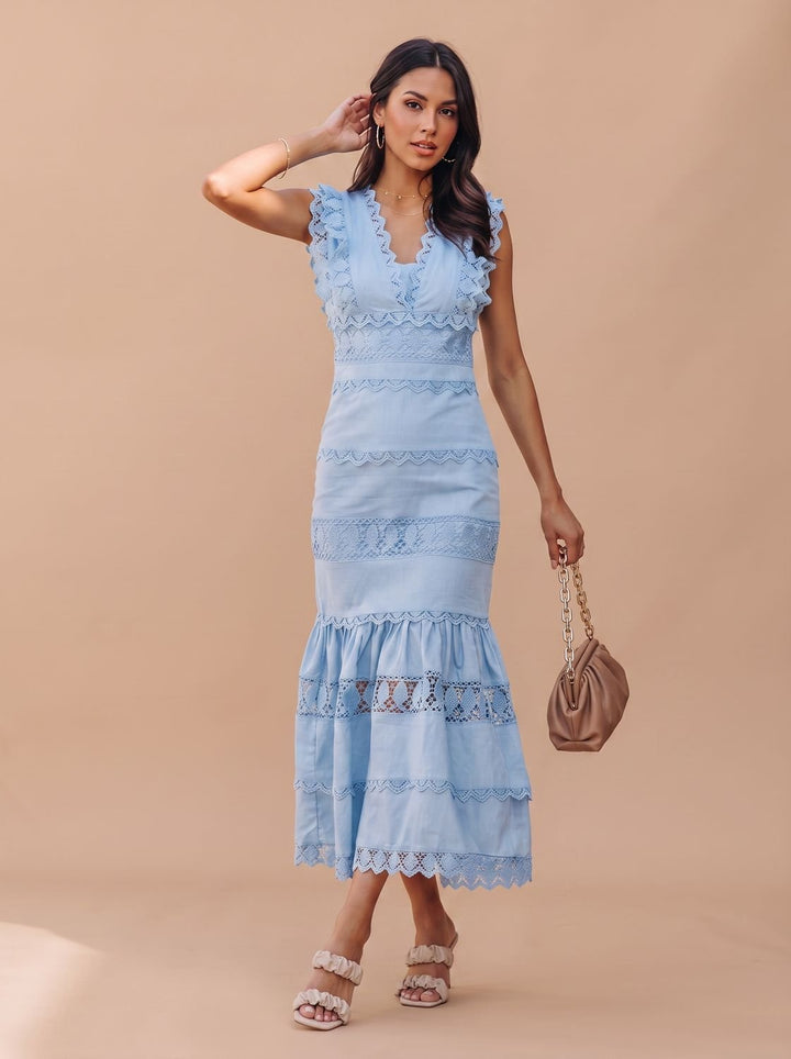 Women's Lace-Trim Sleeveless Cotton Maxi Dress
