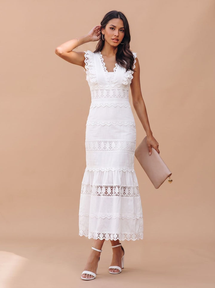 Women's Lace-Trim Sleeveless Cotton Maxi Dress
