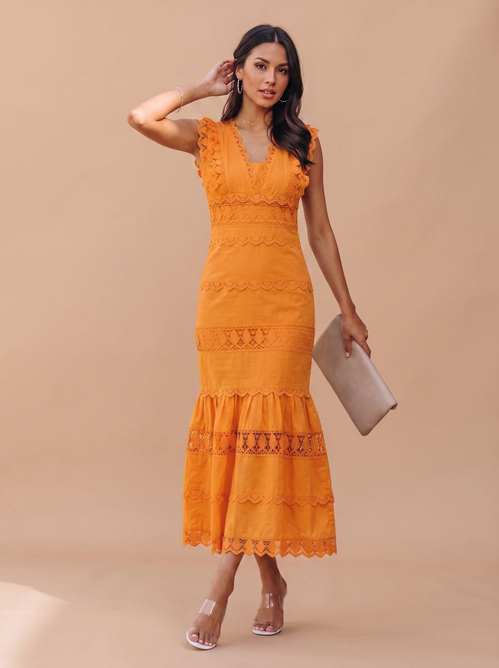 Women's Lace-Trim Sleeveless Cotton Maxi Dress