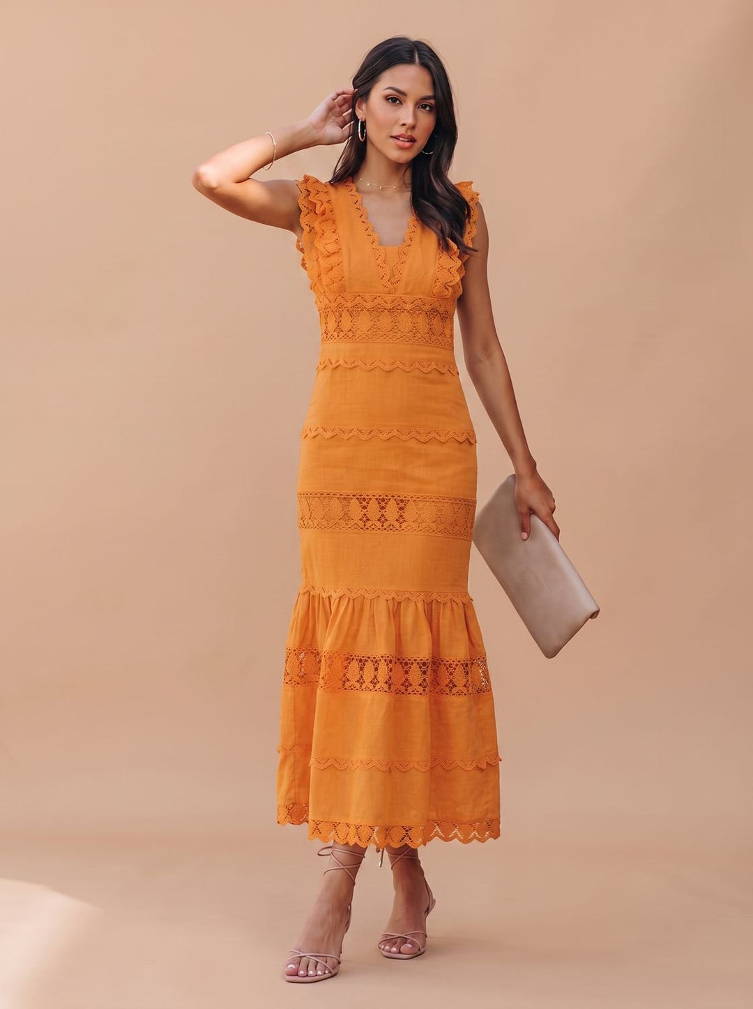 Women's Lace-Trim Sleeveless Cotton Maxi Dress - Yellow