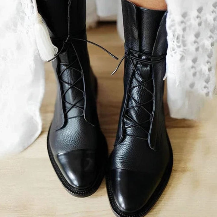Women's Lace-Up Mid-Calf Fashion Ankle Boots - Black