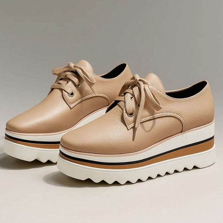 Women's Lace-Up Platform Oxford Sneakers Square Toe - Beige