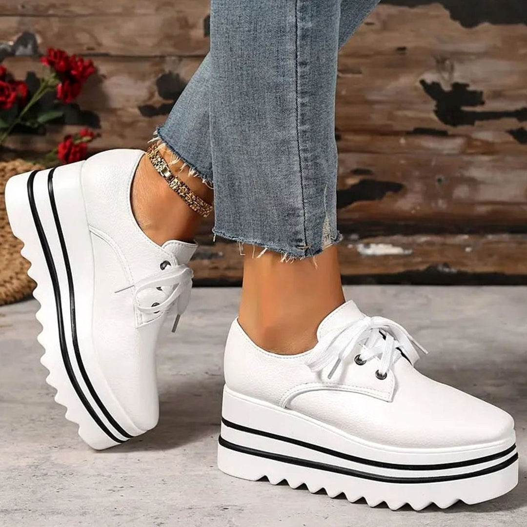 Women's Lace-Up Platform Oxford Sneakers Square Toe