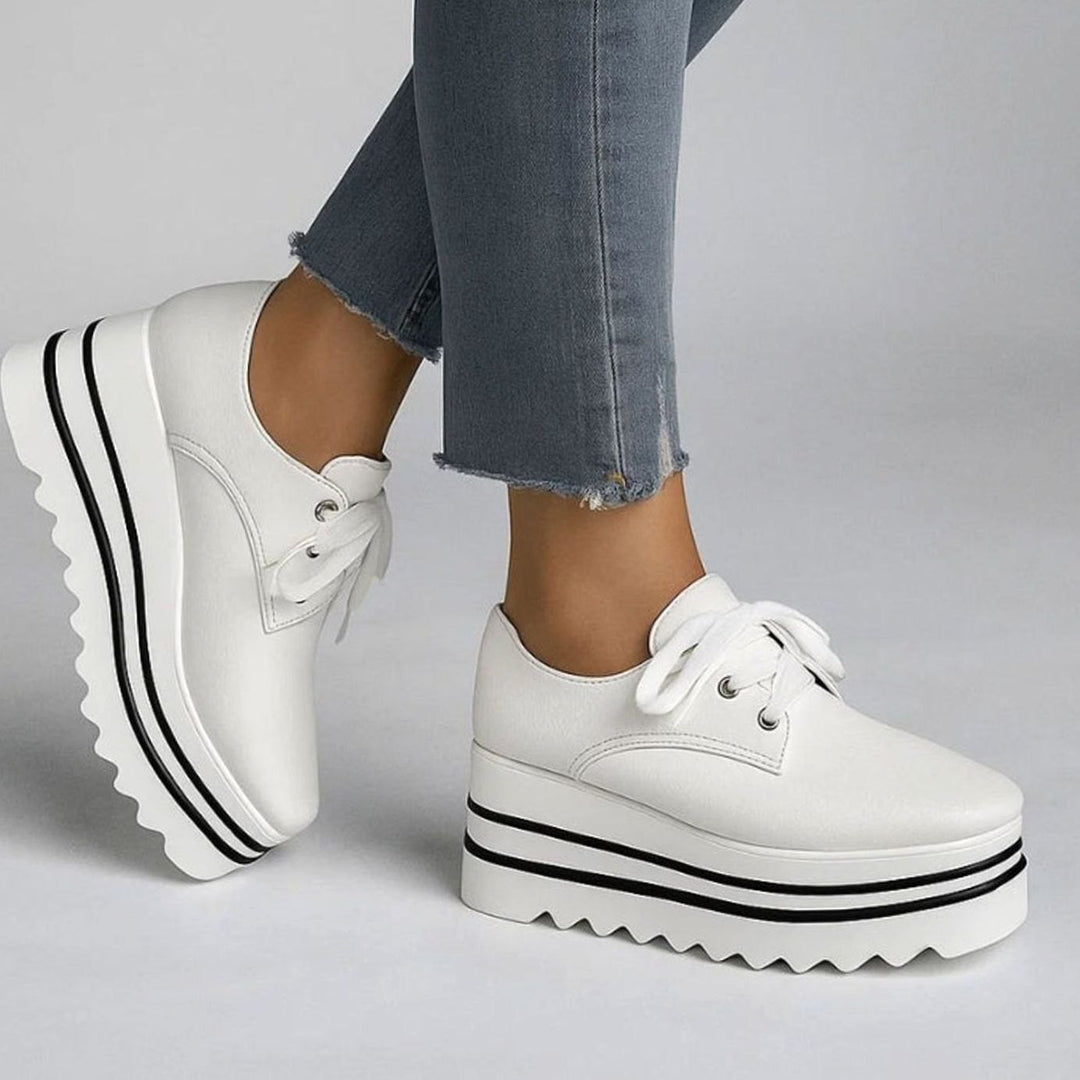 Women's Lace-Up Platform Oxford Sneakers Square Toe - White