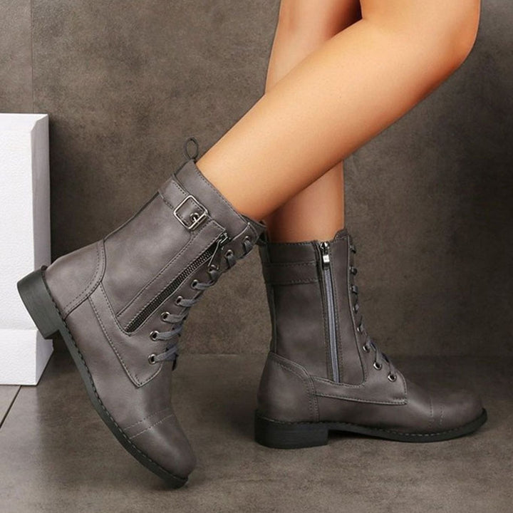 Women's Lace-Up Side-Zip Faux Leather Combat Boots