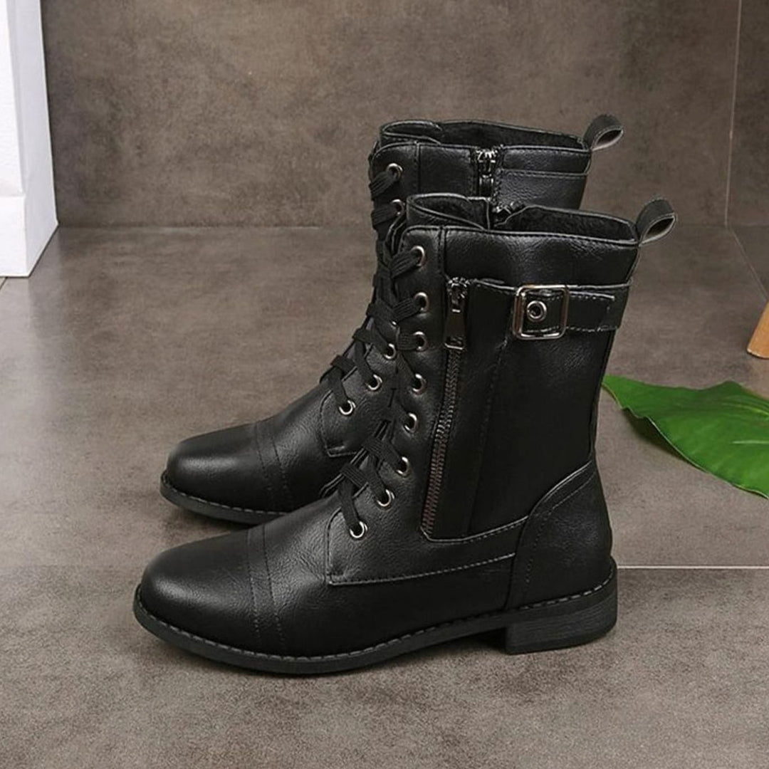Women's Lace-Up Side-Zip Faux Leather Combat Boots