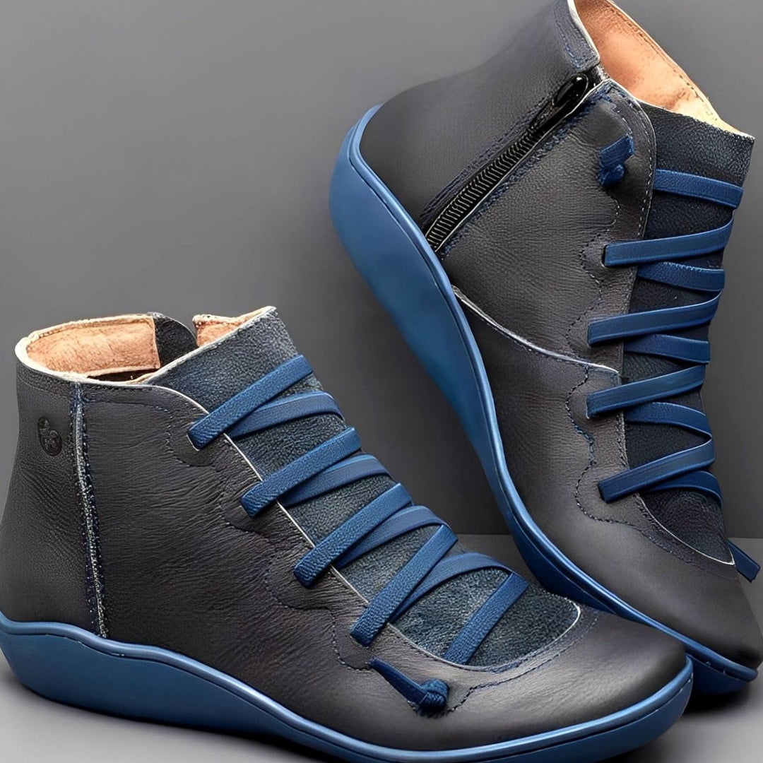 Women's Lace-Up Side-Zip Flat Ankle Boots - Blue