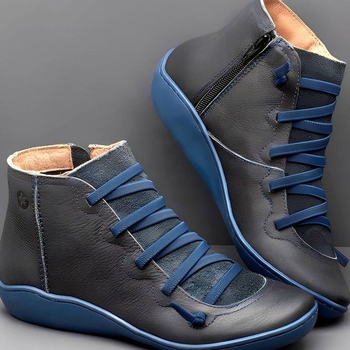 Women's Lace-Up Side-Zip Flat Ankle Boots - Blue