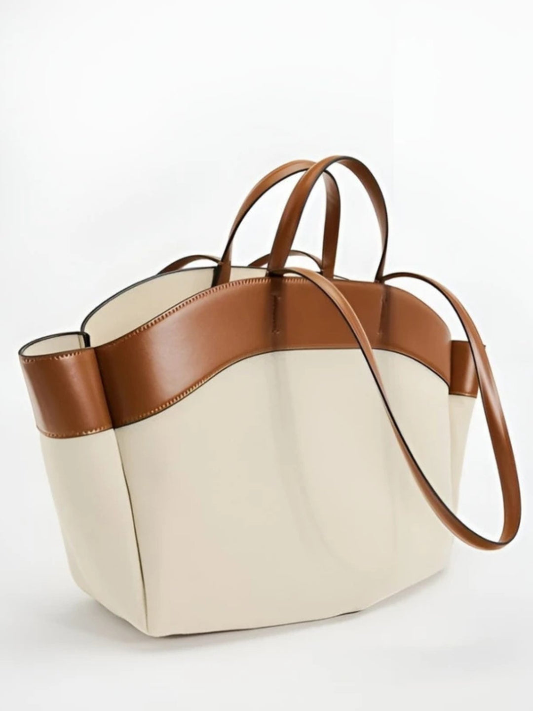 Women's Large Leather-Trim Open-Top Canvas Tote Bag