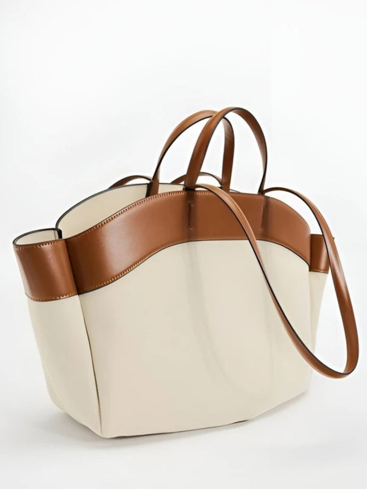 Women's Large Leather-Trim Open-Top Canvas Tote Bag